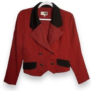 Petite Focus Double Breasted Blazer Women's 6 Red VTG Plaid Mob Wives Business